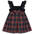 Girls Navy Blue & Red Tartan Dress, 1, hi-res